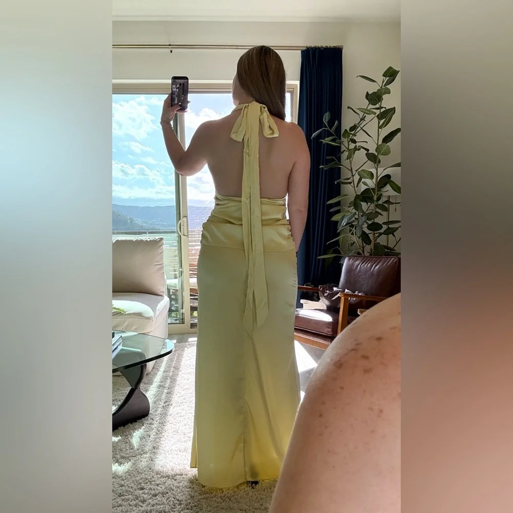NWT -Yellow Satin Halter Maxi Dress Wedding Guest Prom (Medium) - Picture 7 of 8